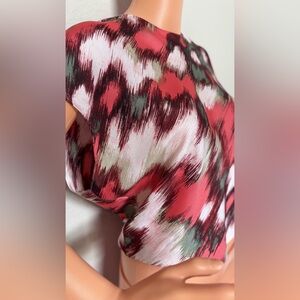 Banana Republic Abstract Print Boxy Cropped Blouse S Keyhole Back
